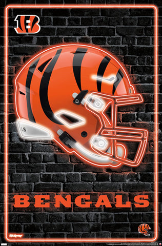 Cincinnati Bengals Official NFL Football Team Helmet Logo Neon-Style Poster - Costacos Sports