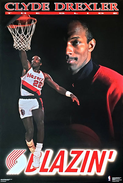 Clyde Drexler "Blazin'" Portland Trail Blazers 1991 NBA Action Poster - Costacos Final Stock Collection