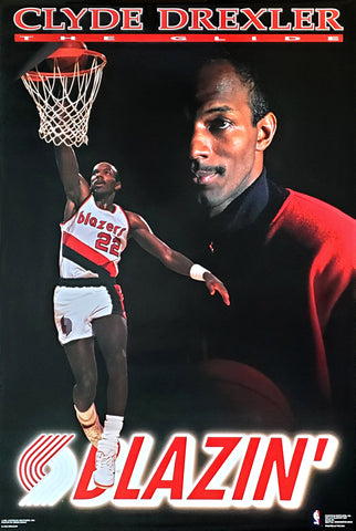 Clyde Drexler "Blazin'" Portland Trail Blazers 1991 NBA Action Poster - Costacos Final Stock Collection
