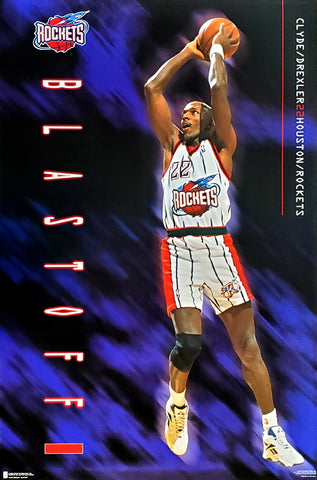 Clyde Drexler "Blastoff!" Houston Rockets NBA Action Poster - Costacos Brothers 1995