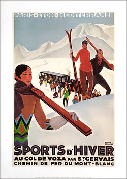 Skiing "Winter Sports at Col de Voza" Vintage 1920s French Travel Poster Reproduction - Editions Clouet