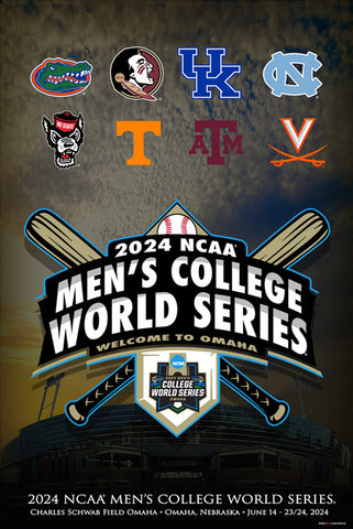 *SHIPS 6/20* NCAA Baseball 2024 Men's College World Series Official 24x36 Event Poster - ProGraphs Inc.