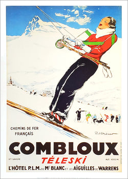 Classic Skiing "Combloux Teleski" 1935 Vintage 20x28 Poster Reproduction- Editions Clouet