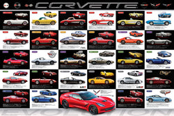 Chevrolet Corvette Evolution (29 Classic Sportscars) Official Automobile History 24x36 Wall Poster - Eurographics