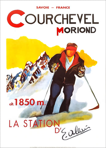 Skiing "Courchevel-Moriond" Savoie, France c.1946 Vintage Poster Reproduction - Editions Clouet (France)