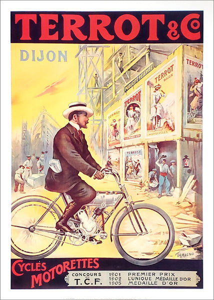 Terrot and Company Motorized Bicycles c.1906 Vintage Poster Reproduction- Editions Clouet