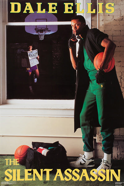 Dale Ellis "The Silent Assassin" Seattle Supersonics Vintage Original 1988 NBA Theme Poster - Costacos Final Stock Collection