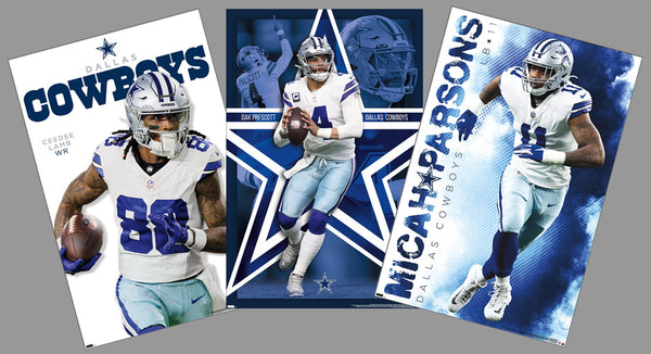 COMBO: Dallas Cowboys Football 3-Poster SUPERSTARS Combo Set (Dak Prescott, Micah Parsons, CeeDee Lamb Posters)