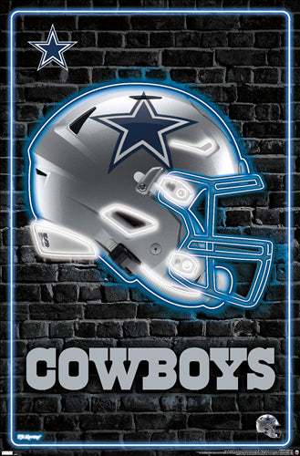 Dallas Cowboys Official NFL Football Team Helmet Logo Neon-Style Poster - Costacos Sports