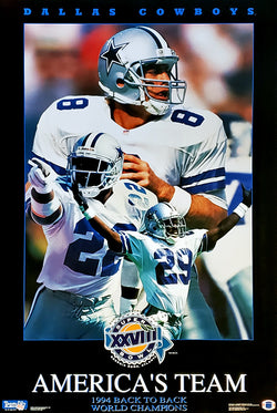 Dallas Cowboys Super Bowl XXVIII (1994) BACK-TO-BACK CHAMPIONS Vintage Original NFL Poster - Costacos Final Stock Collection