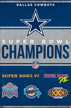 Dallas Cowboys Five-Time NFL Super Bowl Champions Commemorative Wall Poster - Costacos Sports