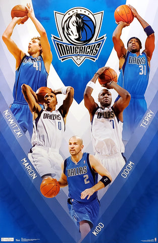 Dallas Mavericks "5-Stars" NBA Action Poster (Nowitzki, Kidd, Marion, Terry, Odom) - Costacos 2012