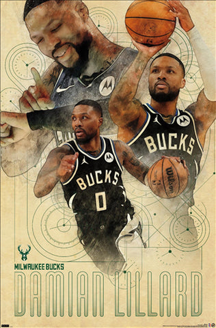 Damian Lillard "Dame Time" Milwaukee Bucks NBA Basketball Action Poster - Costacos 2024