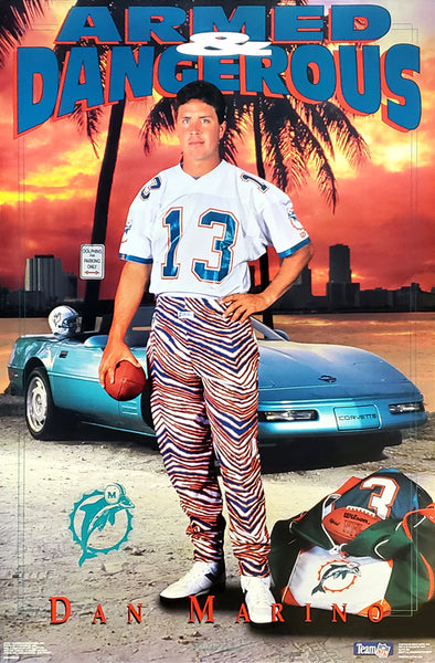 Dan Marino "Armed & Dangerous" Miami Dolphins Vintage Original 1991 NFL Theme Action Poster - Costacos Final Stock Collection