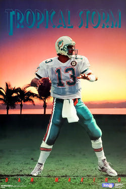Dan Marino "Tropical Storm" Miami Dolphins Vintage Original 1990 NFL Theme Action Poster - Costacos Final Stock Collection