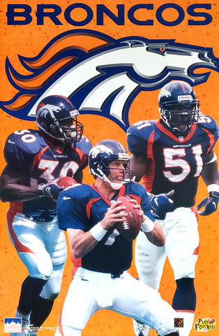 Denver Broncos "Three Stars" (Elway, Davis, Mobley) Poster - Starline 1997