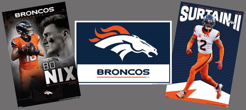 COMBO: Denver Broncos NFL Football 3-Poster Combo (Bo Nix, Pat Surtain, Logo Posters)