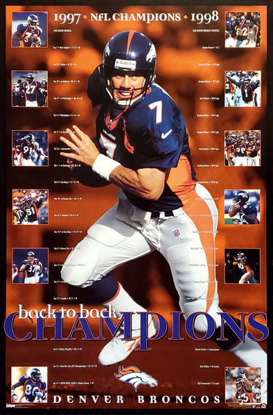 Denver Broncos Back-to-Back Super Bowl Champions Commemorative Poster - Costacos 1999