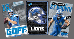 COMBO: Detroit Lions Football NFL Action 3-Poster Combo Set (Amon-Ra St. Brown, Jared Goff, Logo) - Costacos Sports