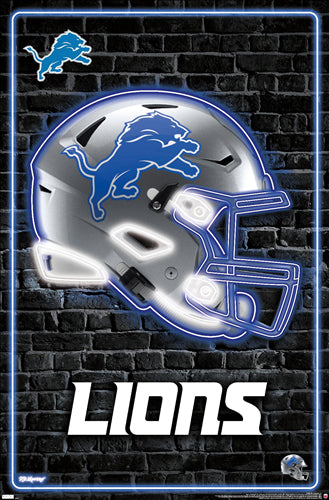 Detroit Lions Official NFL Football Team Helmet Logo Neon-Style Poster - Costacos Sports