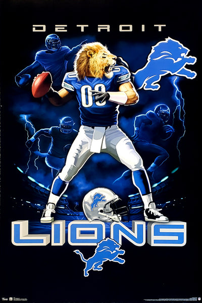 Detroit Lions "On Fire" NFL QB Action Theme Art Poster - Costacos Sports