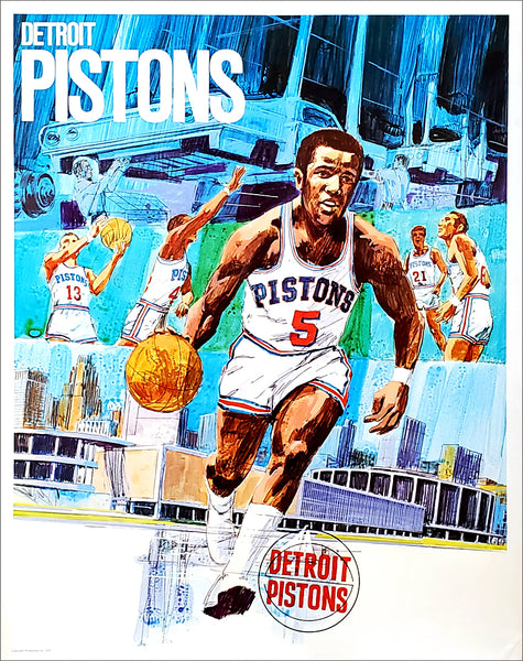 Detroit Pistons 1970 Vintage Original NBA Basketball Theme Art Poster - ProMotions Inc.