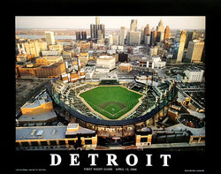 Comerica Park "First Night Game" Detroit Tigers Premium Poster Print - Aerial Views