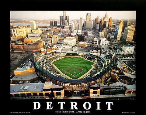Comerica Park "First Night Game" Detroit Tigers Premium Poster Print - Aerial Views