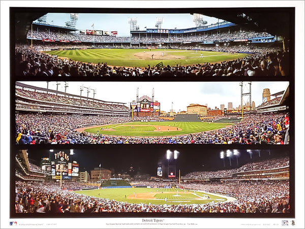 Detroit Tigers Tiger Stadium and Comerica Park Panoramic Trio Poster Print - Everlasting Image by Rob Arra