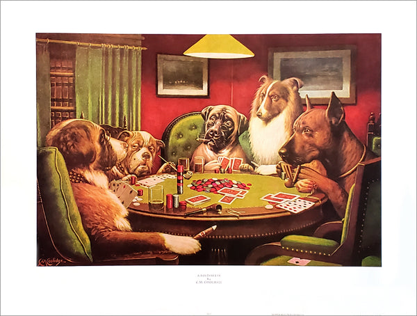 Dogs Playing Poker "A Bold Bluff" by C.M. Coolidge Premium Poster Print - Haddad's Fine Art