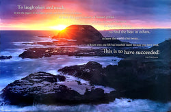 Success in Life (Ralph Waldo Emerson Quote) Sunset at Rocky Ocean Coast Inspirational Poster - Trends International