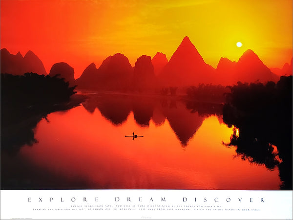 Mountain Sunset "Explore, Dream, Discover" Motivational Print - Pyramid (UK)