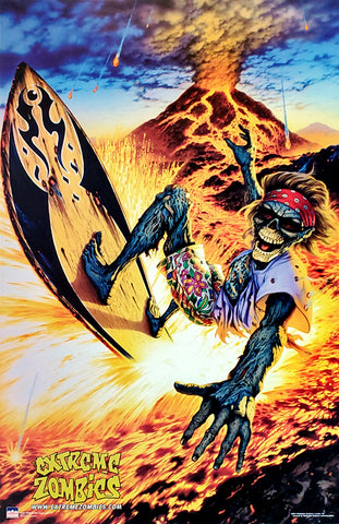 Extreme Zombies "Fire Surfer" Surfing on a Volcano Poster - Starline 2003