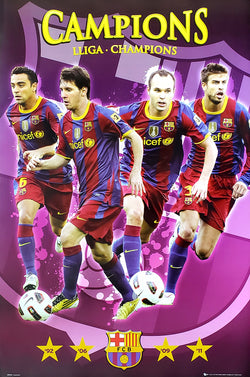FC Barcelona 2011 La Liga Champions 4-Player Commemorative Poster (Messi, Xavi, Iniesta, Pique) - GB Eye (UK)