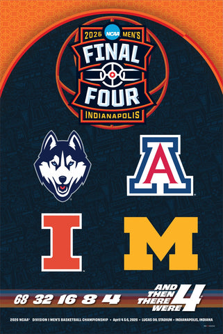 *SHIPS 4/7* NCAA FINAL FOUR 2026 Men's Basketball Championships Official Poster (Michigan, Arizona, Illinois, UConn) - ProGraphs