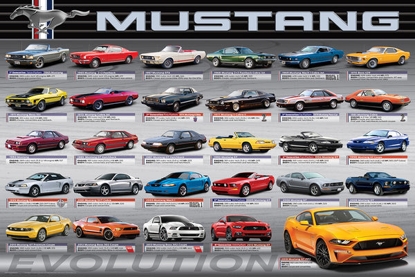 Ford Mustang "Evolution" (29 Classic American Muscle Cars) Poster - Eurographics