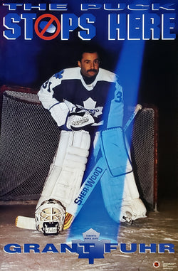 Grant Fuhr "The Puck Stops Here" Toronto Maple Leafs 1991 NHL Theme Poster - Costacos Final Stock Collection