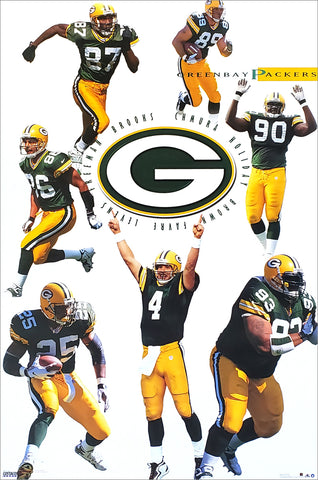 Green Bay Packers "7 Stars" NFL Action Poster (Favre, Chmura, Levens, Brooks ++) - Costacos 1999