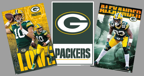 COMBO: Green Bay Packers 3-Poster ACTION Combo (Jordan Love, Alexander, Logo Posters)