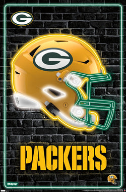 Green Bay Packers Official NFL Football Team Helmet Logo Neon-Style Poster - Costacos Sports