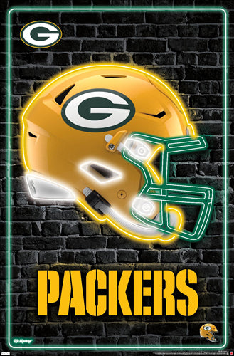 Green Bay Packers Official NFL Football Team Helmet Logo Neon-Style Poster - Costacos Sports