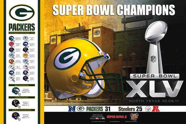 Green Bay Packers Super Bowl XLV (2011) Champions Commemorative Poster - Action Images