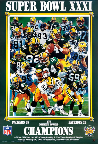 Green Bay Packers Super Bowl XXXI Champions Commemorative Art Collage Poster - Action Images 1997