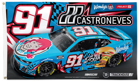 Helio Castroneves NASCAR #91 Wendys Chevrolet ZL1 Huge 3' x 5' DELUXE Banner FLAG - Wincraft 2025