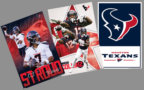 COMBO: Houston Texans Football 3-Poster Combo Set (CJ Stroud, Nico Collins, Team Logo Posters)