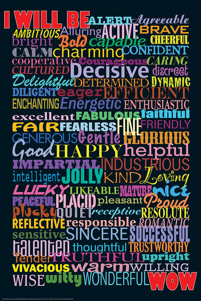 I Will Be (78 Adjectives for Success) Inspirational Poster - Wizard and Genius