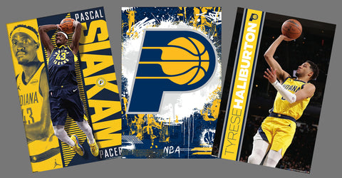 COMBO: Indiana Pacers NBA Basketball 3-Poster Combo Set (Tyrese Haliburton, Pascal Siakam, Logo Posters)