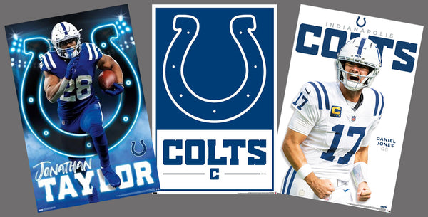 COMBO: Indianapolis Colts NFL Football Team 3-Poster Combo Set (Daniel Jones, Jonathan Taylor, Logo)