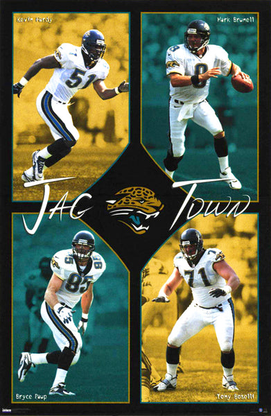 Jacksonville Jaguars "Jag Town" NFL Action Poster (Brunell, Paup, Boselli, Hardy) - Costacos 1998
