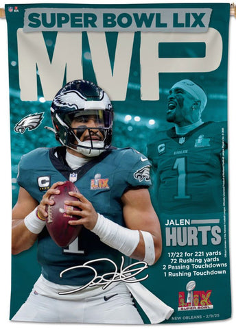 *SHIPS 3/24* Jalen Hurts Super Bowl LIX (2025) MVP Philadelphia Eagles Official 28x40 Wall Banner - Wincraft